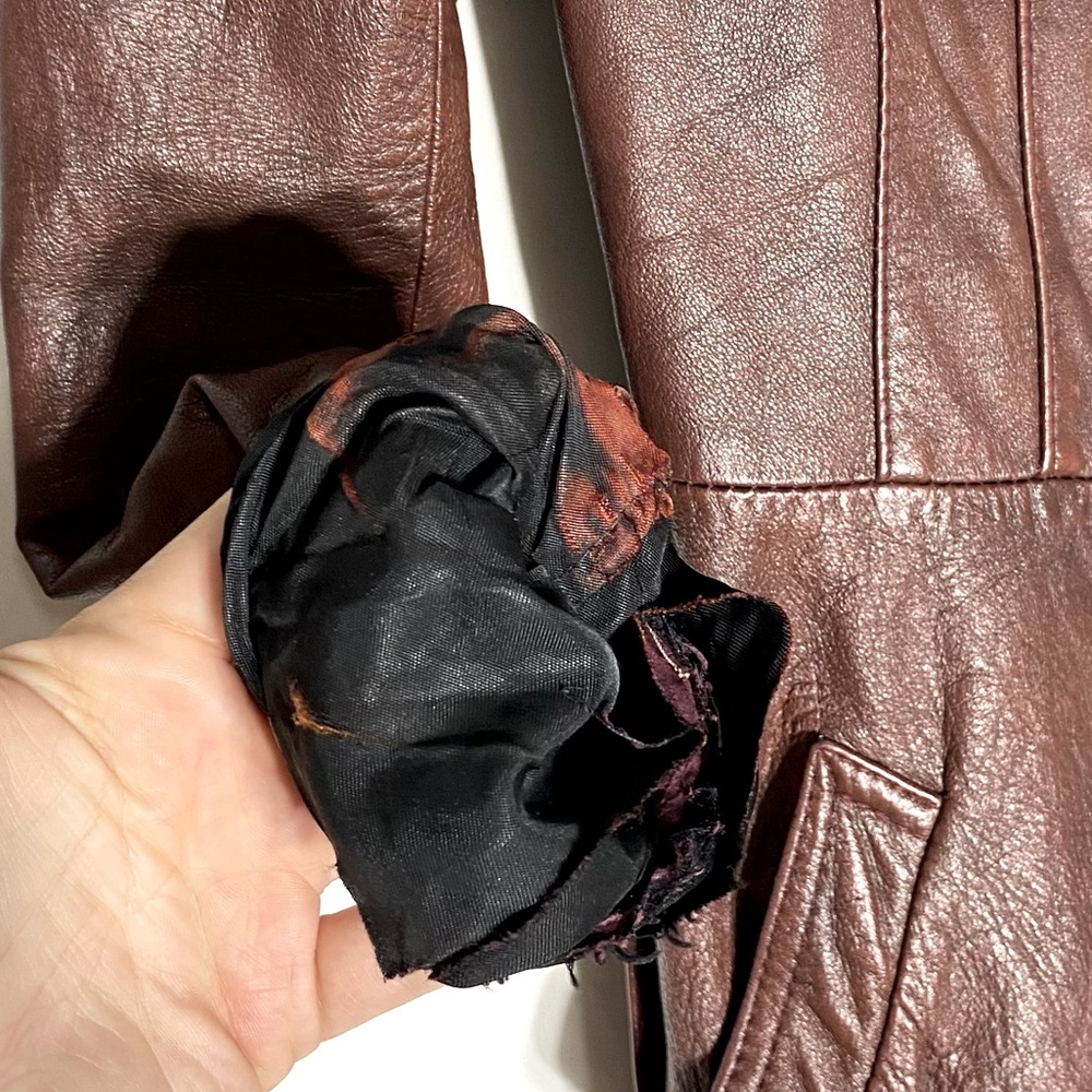 Vintage Marquis Of London Reddish Brown Belted Leather Jacket XS - Picture 6 of 16